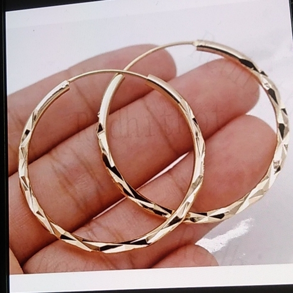 New 1.5 Yellow Gold  Hoop Earrings - Picture 3 of 6